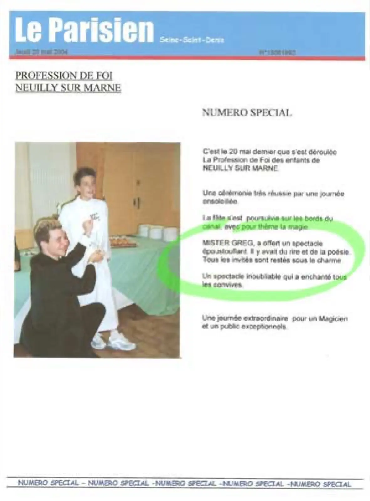 Mister Greg dans Le Parisien