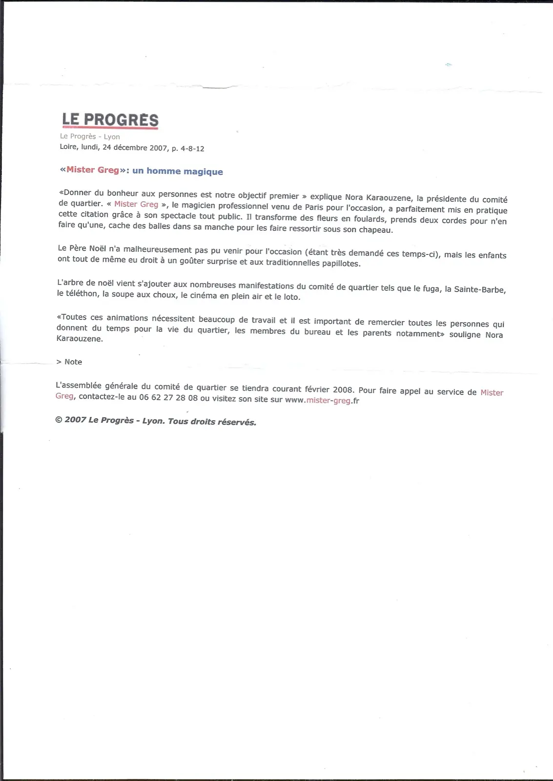 Mister Greg dans Presse Lyon